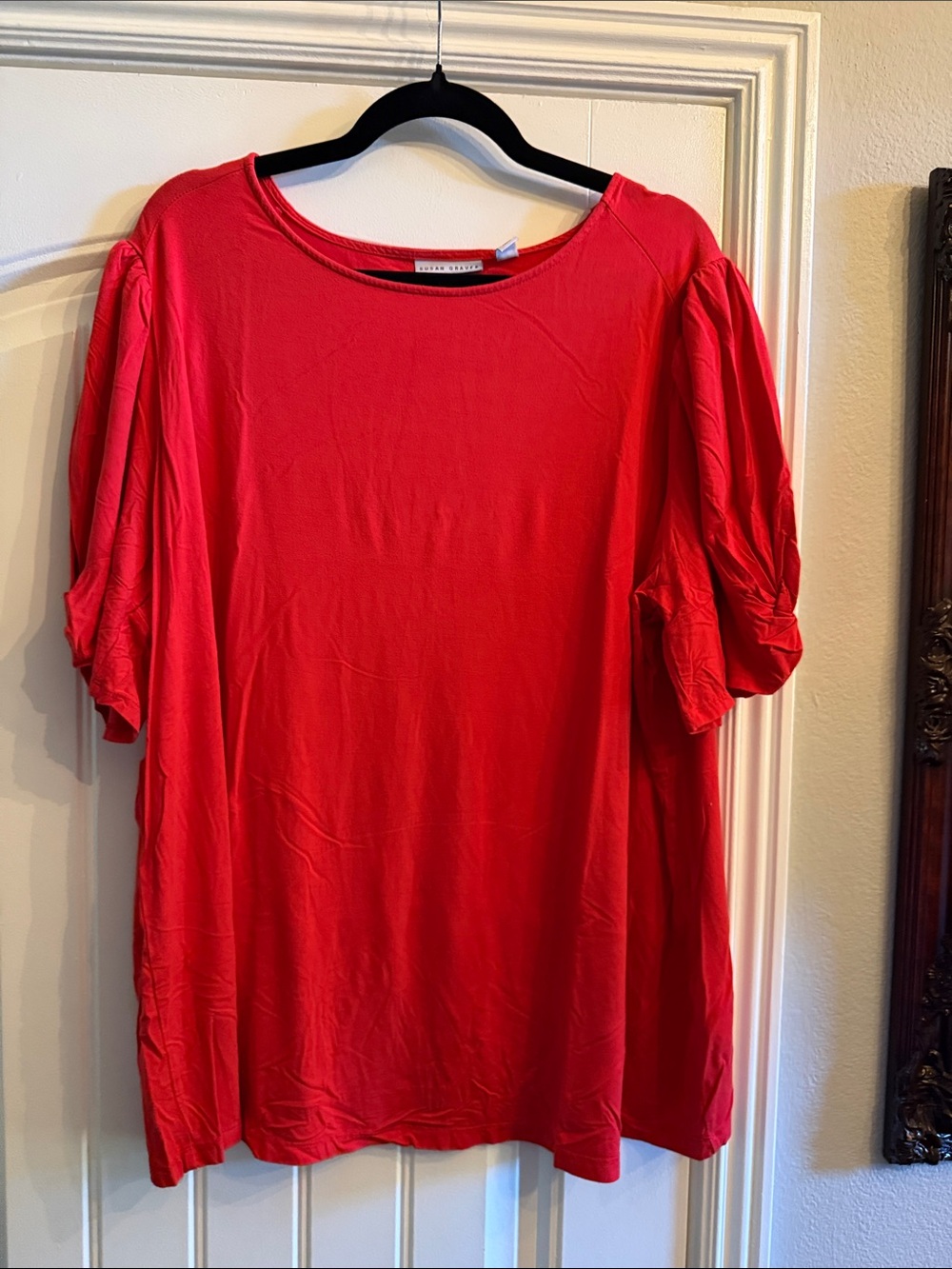 Susan Graver Red Puff Sleeve Knit Top